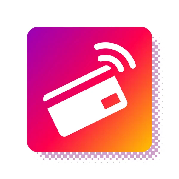 흰색 배경에 독립 된 NFC 카드 아이콘 과의 무색 한 흰색 지불. 라디오 웨이브사인 이 있는 카드. 신용카드 결제요. 네모난 색깔 버튼. 벡터 일러스트 — 스톡 벡터