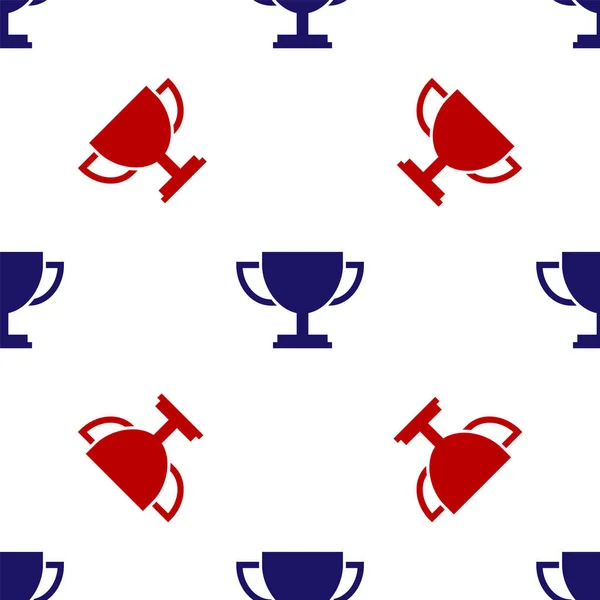 Ícone copo troféu azul e vermelho isolado padrão sem costura no fundo branco. Símbolo do prémio. Ícone da taça do campeão. Ilustração vetorial — Vetor de Stock
