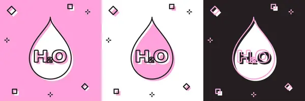 Set Goccia d'acqua con icona H2O isolata su sfondo rosa e bianco, nero. Formula acqua. Illustrazione vettoriale — Vettoriale Stock