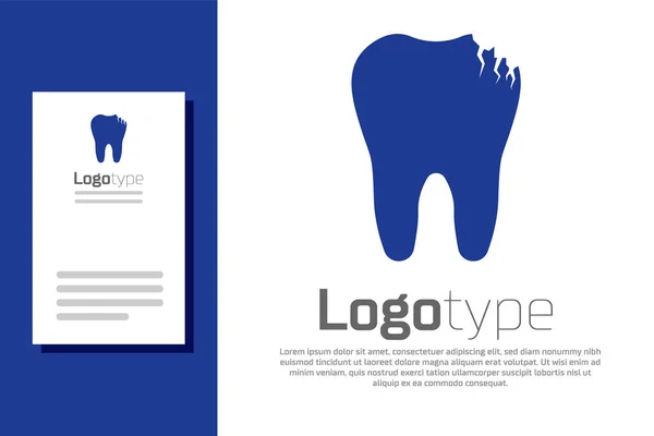 Blue Broken tooth icon isolated on white background. Dental problem icon. Dental care symbol. Logo design template element. Vector Illustration — Stock Vector