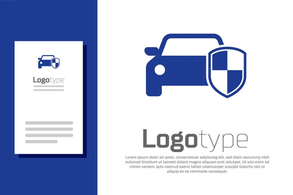 Icono de protección o seguro Blue Car aislado sobre fondo blanco. Protege el escudo del coche. Icono del vehículo insignia de seguridad. Etiqueta de seguridad automática. Elemento de plantilla de diseño de logotipo. Ilustración vectorial — Vector de stock