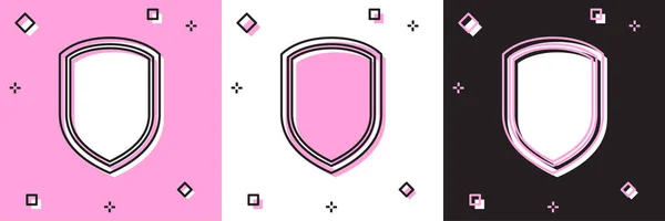 Ορισμός εικονιδίου ασπίδας απομονωμένο σε ροζ και λευκό, μαύρο φόντο. Σημάδι φρουράς. Εικονογράφηση διανύσματος — Διανυσματικό Αρχείο