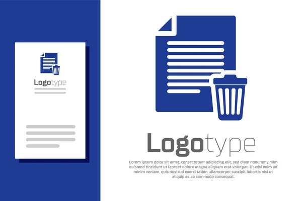 Blauw Verwijder bestand document pictogram geïsoleerd op witte achtergrond. Papier blad met prullenbak teken. Afgewezen document pictogram. Kruis op papier. Logo ontwerp template element. Vector Illustratie — Stockvector