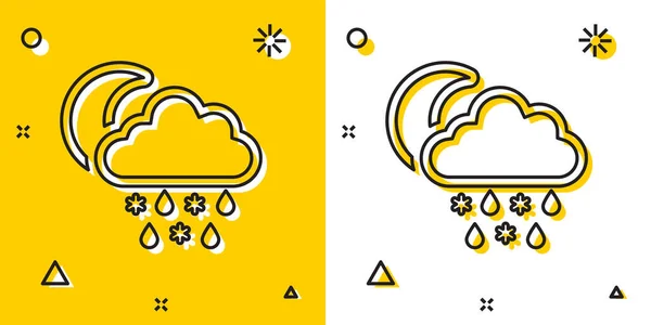 Svart moln med snö och regn ikon isolerad på gul och vit bakgrund. Väder ikonen. Slumpmässiga dynamiska former. Vektor illustration — Stock vektor