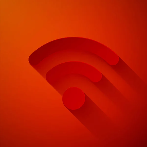 Papier coupé Wi-Fi icône de symbole de réseau Internet sans fil isolé sur fond rouge. Style art du papier. Illustration vectorielle — Image vectorielle