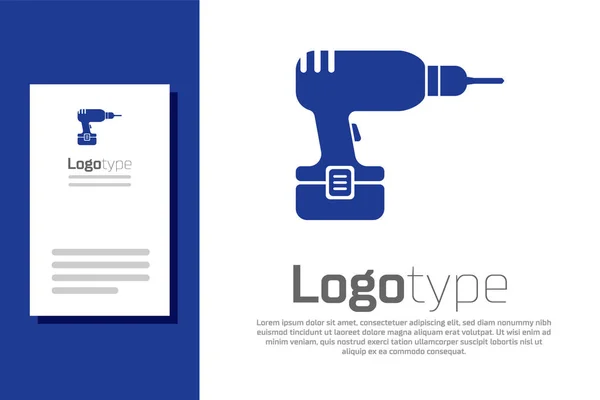 Blue Drill machine icoon geïsoleerd op witte achtergrond. Logo ontwerp template element. Vector Illustratie — Stockvector