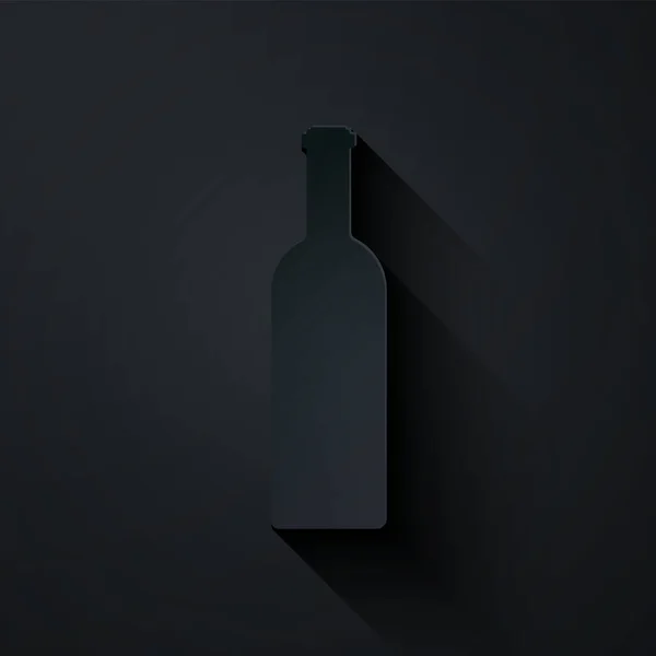 Papel cortado Garrafa de ícone de vinho isolado no fundo preto. Estilo de arte de papel. Ilustração vetorial — Vetor de Stock