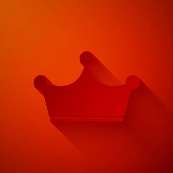 Papírvágás Crown ikon elszigetelt piros háttérrel. Papírművészeti stílus. Vektorillusztráció — Stock Vector