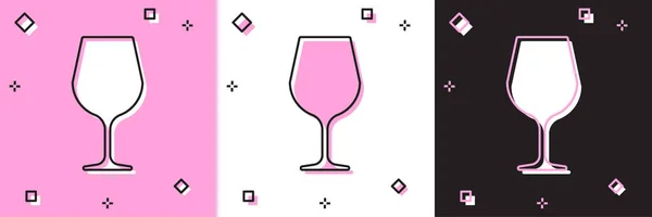 Set icône en verre de vin isolé sur fond rose et blanc, noir. Panneau de verre à vin. Illustration vectorielle — Image vectorielle
