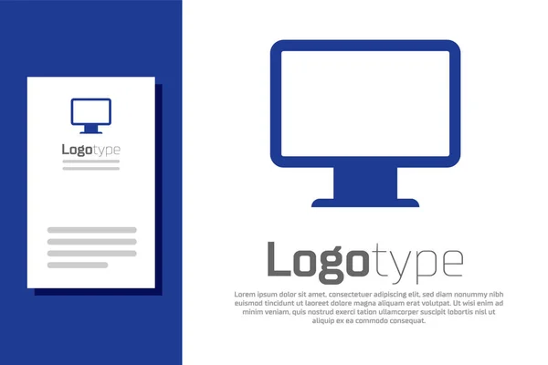 Blue Computer monitor scherm pictogram geïsoleerd op witte achtergrond. Elektronisch apparaat. Vooraanzicht. Logo ontwerp template element. Vector Illustratie — Stockvector