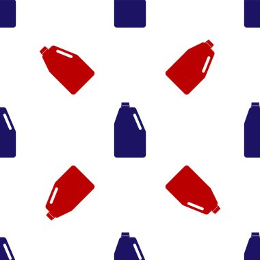 Mavi ve kırmızı Hanedan kimyasalları boş plastik şişe ikonu beyaz arka planda izole edilmiş pürüzsüz desen. Sıvı deterjan veya sabun, leke çıkarıcı, çamaşır suyu. Vektör İllüstrasyonu