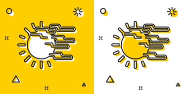 Siyah Sis ve Güneş ikonu sarı ve beyaz arka planda izole edildi. Rastgele dinamik şekiller. Vektör İllüstrasyonu