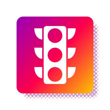 Beyaz arka planda beyaz trafik ışığı simgesi izole edildi. Kare renk düğmesi. Vektör İllüstrasyonu