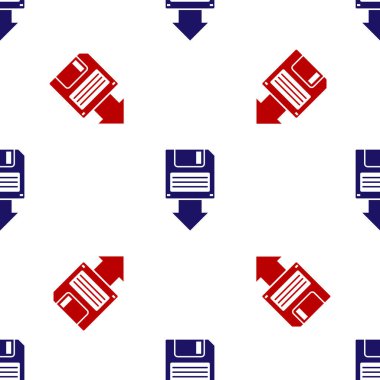 Mavi ve kırmızı disket yedekleme simgesi beyaz arkaplanda izole edilmiş pürüzsüz desen. Disket işareti. Vektör İllüstrasyonu