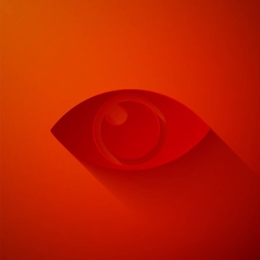 Kağıt kesiği Göz simgesi kırmızı arkaplanda izole edildi. Kağıt sanatı tarzı. Vektör İllüstrasyonu