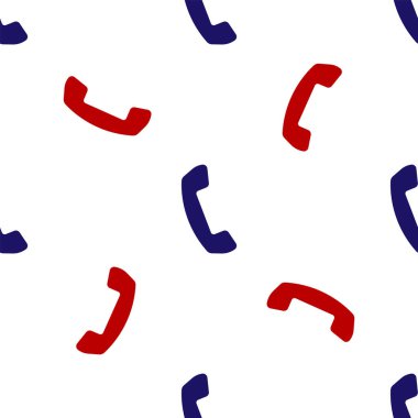 Mavi ve kırmızı telefon ahizesi simgesi beyaz arkaplanda izole edilmiş pürüzsüz desen. Telefon işareti. Vektör İllüstrasyonu
