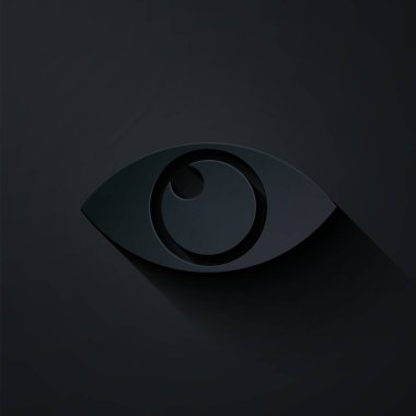 Kağıt kesiği Göz simgesi siyah arkaplanda izole edildi. Kağıt sanatı tarzı. Vektör İllüstrasyonu