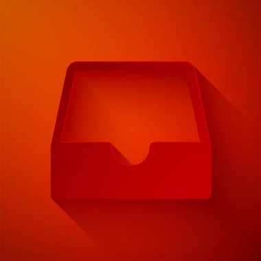 Kağıt kesiği Sosyal medya gelen kutusu simgesi kırmızı arkaplanda izole edildi. Sosyal ağ elemanı, sembol. Kağıt sanatı tarzı. Vektör İllüstrasyonu