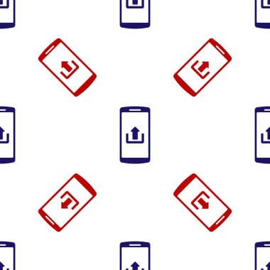 Beyaz arkaplanda izole edilmiş ikon yükleme özelliği olan mavi ve kırmızı akıllı telefon. Vektör İllüstrasyonu