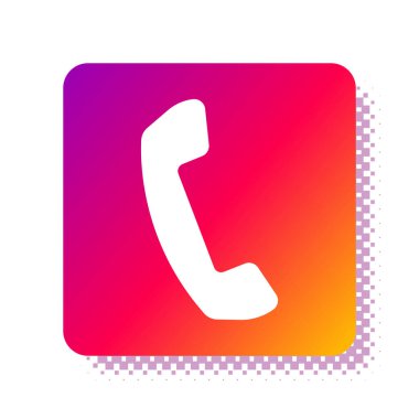 Beyaz Telefon ahizesi simgesi beyaz arkaplanda izole edildi. Telefon işareti. Kare renk düğmesi. Vektör İllüstrasyonu