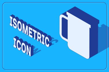 Isometric Kahve fincanı resmi mavi arka planda izole edilmiş. Çay fincanı. Sıcak içecek kahvesi. Vektör İllüstrasyonu