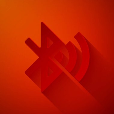 Kağıt kesiği Bluetooth bağlantılı simge kırmızı arkaplanda izole edildi. Kağıt sanatı tarzı. Vektör İllüstrasyonu