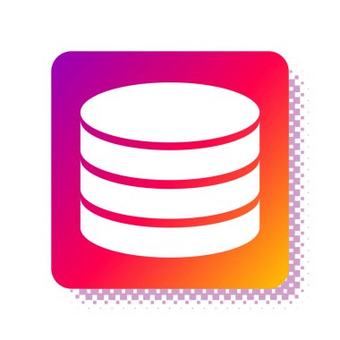 Beyaz arkaplanda beyaz veritabanı simgesi izole edildi. Ağ veritabanları, ilerleme çubuklu disk. Yedek konsept. Kare renk düğmesi. Vektör İllüstrasyonu