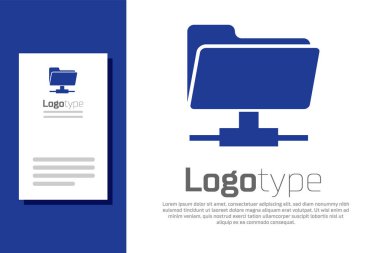 Mavi Ftp dizin simgesi beyaz arkaplanda izole edildi. Yazılım güncellemesi, transfer protokolü, yönlendirici, takım çalışması aracı yönetimi, kopyalama süreci, bilgi. Logo tasarım şablonu elemanı. Vektör İllüstrasyonu