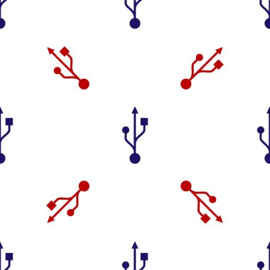 Mavi ve kırmızı Usb sembol simgesi beyaz arkaplanda izole edilmiş kusursuz desen. Vektör İllüstrasyonu