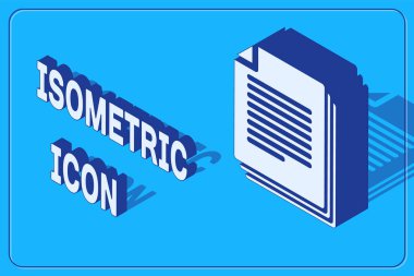 Isometric Belge simgesi mavi arkaplanda izole edildi. Dosya simgesi. Kontrol listesi simgesi. İş konsepti. Vektör İllüstrasyonu