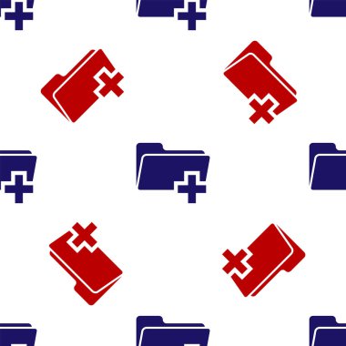 Mavi ve kırmızı Yeni dizin simgesi beyaz arkaplanda izole edilmiş desen ekleyin. Yeni dosya işareti. Belge simgesini kopyala. Ek oluşturma dizini ekle, yeni bir simge oluştur. Vektör İllüstrasyonu