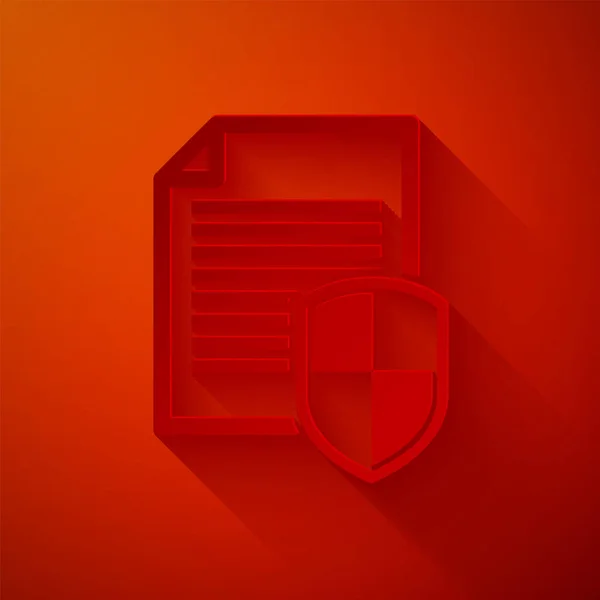 Paper cut Document protection concept icon isolated on red background. Confidential information and privacy idea, secure, guard, shield. Paper art style. Vector Illustration — Stock Vector