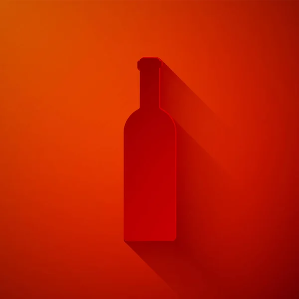 Carta tagliata Bottiglia di icona del vino isolata su sfondo rosso. Stile cartaceo. Illustrazione vettoriale — Vettoriale Stock