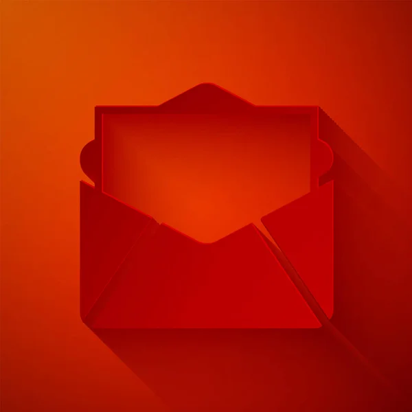Corte de papel Icono de correo electrónico y correo electrónico aislado sobre fondo rojo. Envolvente símbolo e-mail. Señal de correo electrónico. Estilo de arte de papel. Ilustración vectorial — Vector de stock