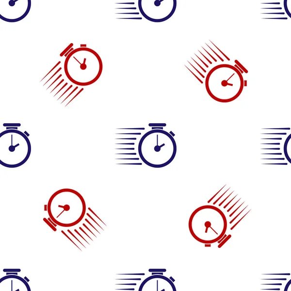 Ícone de cronômetro azul e vermelho isolado padrão sem costura no fundo branco. Sinal do temporizador. Ilustração vetorial — Vetor de Stock