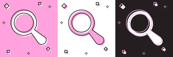 Ορισμός εικονίδιο μεγεθυντικό γυαλί απομονώνονται σε ροζ και λευκό, μαύρο φόντο. Αναζήτηση, εστίαση, ζουμ, επιχειρηματικό σύμβολο. Εικονογράφηση διανύσματος — Διανυσματικό Αρχείο