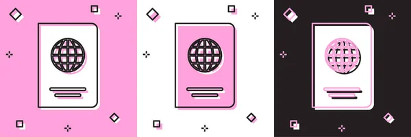 Set Passport with biometric data icon isolated on pink and white, black background. Identification Document. Vector Illustration — Stock Vector