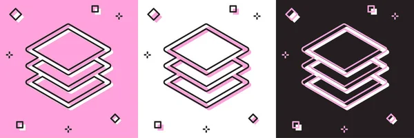 Set Layers ícone isolado em rosa e branco, fundo preto. Ilustração vetorial — Vetor de Stock