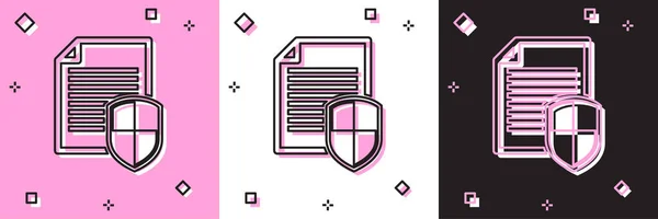 Set Document protection concept icon isolated on pink and white, black background. Confidential information and privacy idea, secure, guard, shield. Vector Illustration — Stock Vector