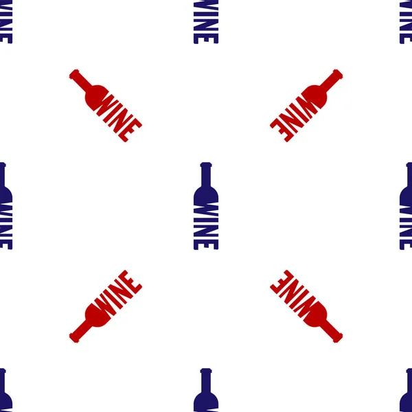 Blue and red Bottle of wine icon isolated seamless pattern on white background. Lettering bottle of wine. Vector Illustration — ストックベクタ