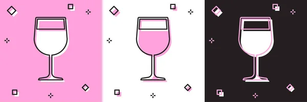 Set icône en verre de vin isolé sur fond rose et blanc, noir. icône de verre à vin. Symbole de gobelet. Panneau verrerie. Illustration vectorielle — Image vectorielle
