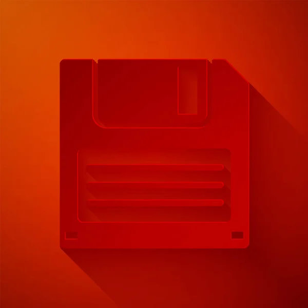Бумага вырезать дискету для компьютера значок хранения данных изолированы на красном фоне. Знак дискеты. Бумажный стиль. Векторная миграция — стоковый вектор