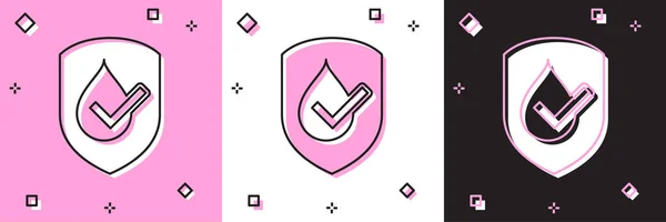 Definir ícone impermeável isolado em rosa e branco, fundo preto. Conceito de proteção à água ou líquido. Ilustração vetorial — Vetor de Stock