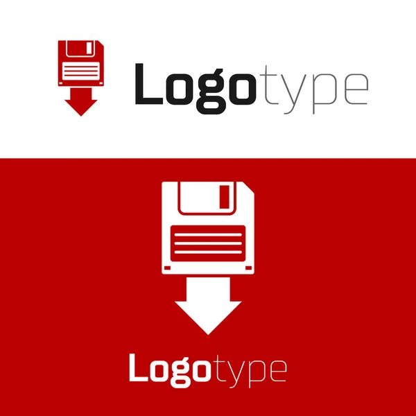 Icona di backup del disco floppy rosso isolato su sfondo bianco. Segno di dischetto. Elemento modello di design logo. Illustrazione vettoriale — Vettoriale Stock