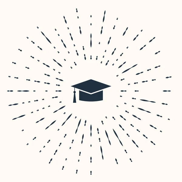 Grå Graduation cap ikon isolerad på beige bakgrund. Examen hatt med tofs ikon. Abstrakt cirkel slumpmässiga prickar. Vektor Illustration — Stock vektor