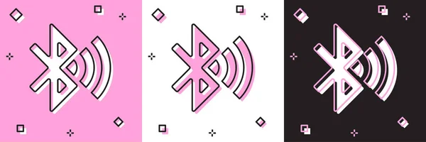 Establecer Bluetooth conectado icono aislado en rosa y blanco, fondo negro. Ilustración vectorial — Archivo Imágenes Vectoriales