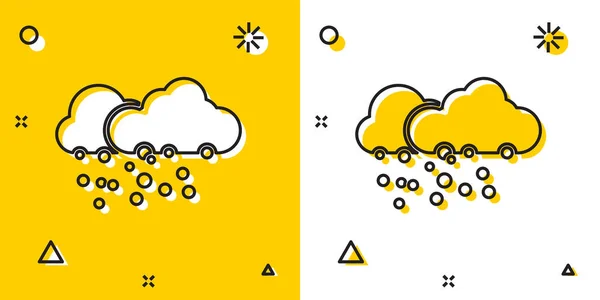 Nuvem Negra com ícone de neve isolado em fundo amarelo e branco. Nuvem com flocos de neve. Ícone meteorológico único. Sinal de nevar. Formas dinâmicas aleatórias. Ilustração vetorial — Vetor de Stock