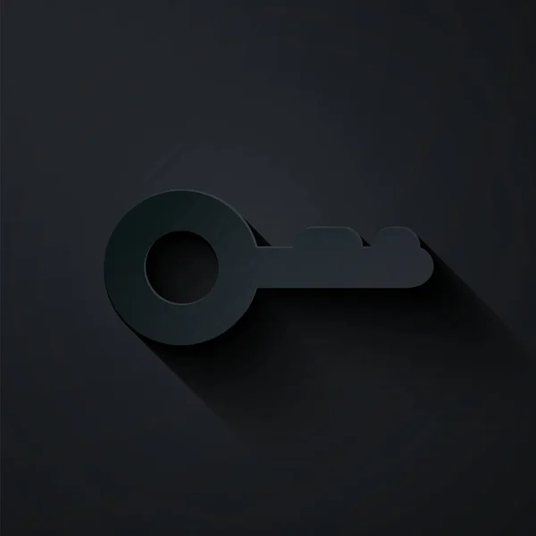 Paper cut Key icon isolated on black background. Paper art style. Vector Illustration — ストックベクタ