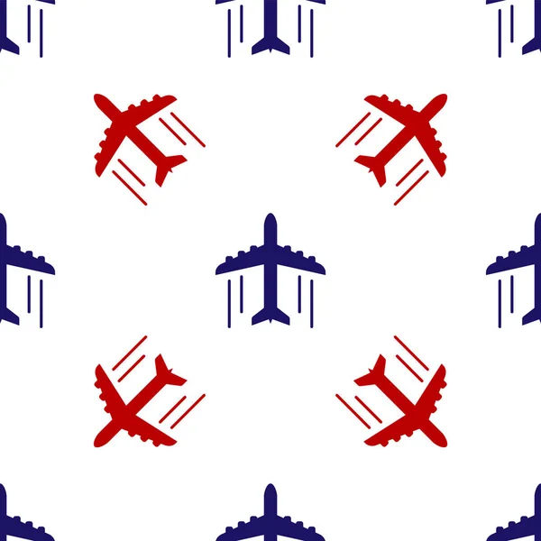 Icono plano azul y rojo aislado patrón sin costuras sobre fondo blanco. Icono del avión volador. Firma del avión. Ilustración vectorial — Archivo Imágenes Vectoriales