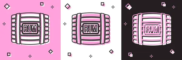 Set Wooden barrel with rum icon isolated on pink and white, black background. Vector Illustration — Stock Vector